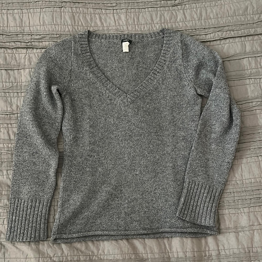 JCrew Gray and metallic V-Neck Women's Sweater